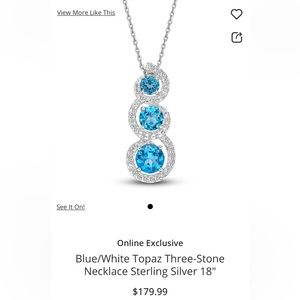 Blue/White Topaz Three-Stone Necklace Sterling Silver Kay Jewelers Like New